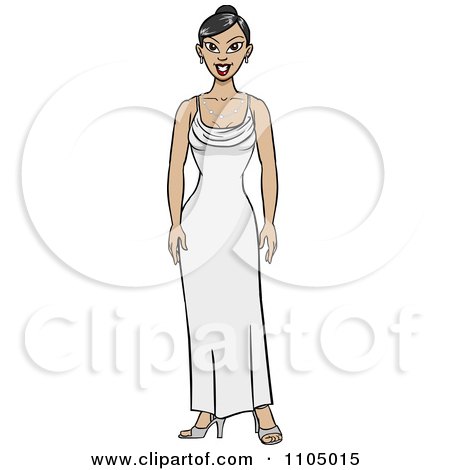 Clipart Asian Woman Standing In A White Evening Gown - Royalty Free Vector Illustration by Cartoon Solutions