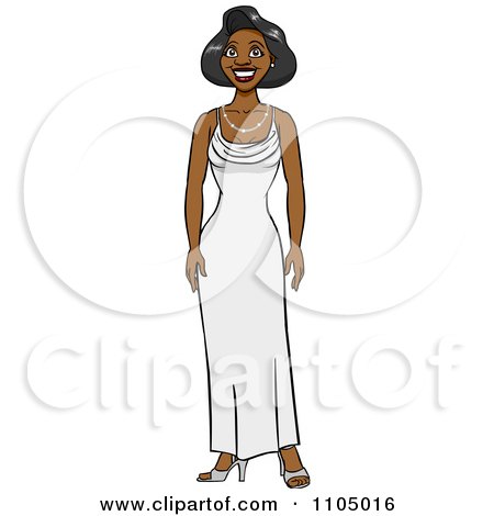 Clipart Brunette Woman Standing In A White Evening Gown - Royalty Free Vector Illustration by Cartoon Solutions
