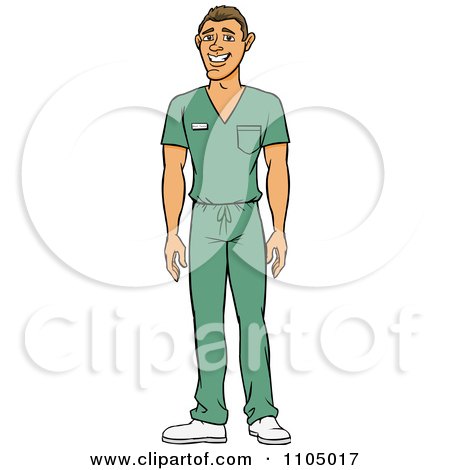 Clipart White Male Doctor Surgeon Or Nurse In Green Scrubs - Royalty Free Vector Illustration by Cartoon Solutions