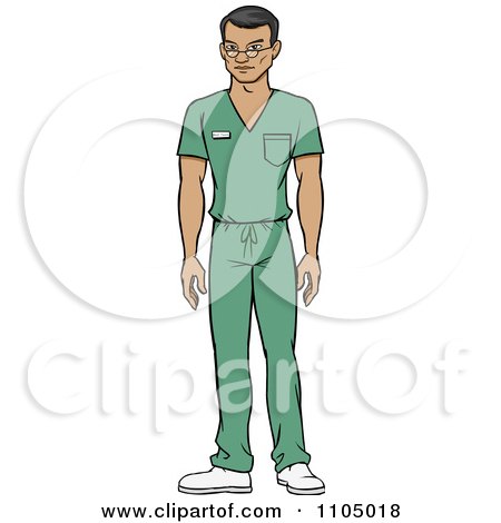 Clipart Asian Male Doctor Surgeon Or Nurse In Green Scrubs - Royalty Free Vector Illustration by Cartoon Solutions