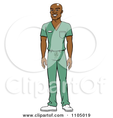 Clipart Black Male Doctor Surgeon Or Nurse In Green Scrubs - Royalty Free Vector Illustration by Cartoon Solutions