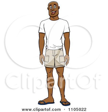 Clipart Happy Casual Black Man In Shorts And A T Shirt - Royalty Free Vector Illustration by Cartoon Solutions