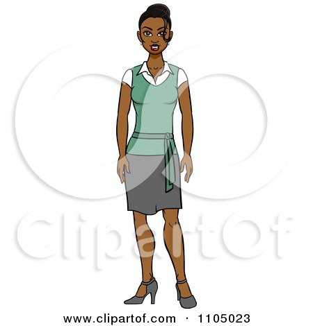 Clipart Friendly Black Secretary In A Skirt - Royalty Free Vector Illustration by Cartoon Solutions