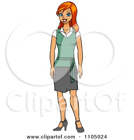 Clipart Friendly Red Haired Secretary In A Skirt - Royalty Free Vector Illustration by Cartoon Solutions