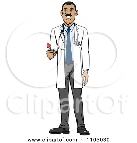 Clipart Hispanic Male Doctor Holding A Medical Hammer Reflex Tool - Royalty Free Vector Illustration by Cartoon Solutions