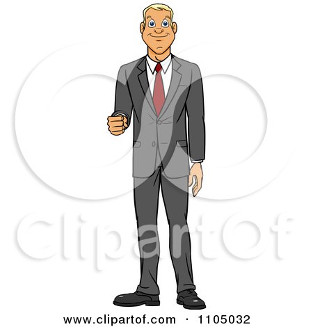 Clipart Happy White Businessman Holding Out His Knuckles - Royalty Free Vector Illustration by Cartoon Solutions