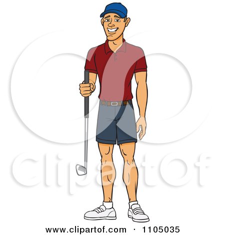 Clipart Happy White Man Holding A Golf Club - Royalty Free Vector Illustration by Cartoon Solutions
