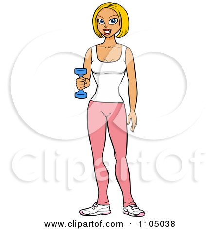 Clipart Physically Fit Blond Woman Lifting A Dumbbell At The Gym - Royalty Free Vector Illustration by Cartoon Solutions