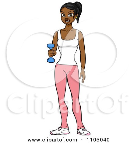 Clipart Physically Fit Black Woman Lifting A Dumbbell At The Gym - Royalty Free Vector Illustration by Cartoon Solutions