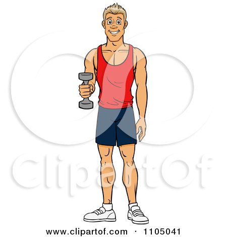Clipart Strong White Man Lifting A Dumbbell At The Gym - Royalty Free Vector Illustration by Cartoon Solutions