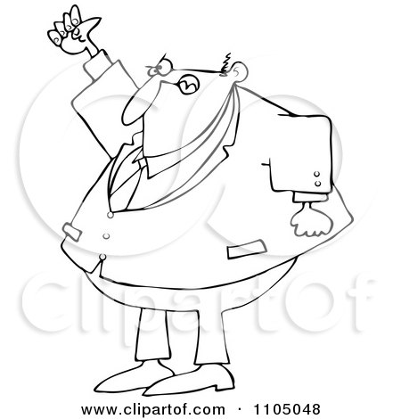 Clipart Outlined Mad Businessman Shaking His Fist In The Air - Royalty Free Vector Illustration by djart