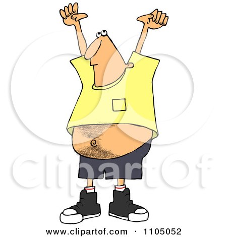 Clipart Man Holding His Arms Up And Showing His Hairy Belly - Royalty Free Vector Illustration by djart
