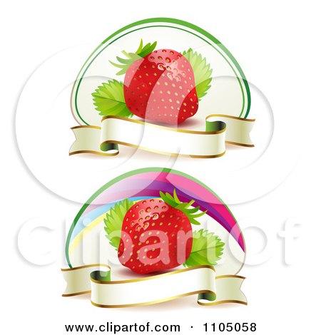 Clipart Ripe Red Strawberries With Blank Banner Ribbons - Royalty Free Vector Illustration by merlinul