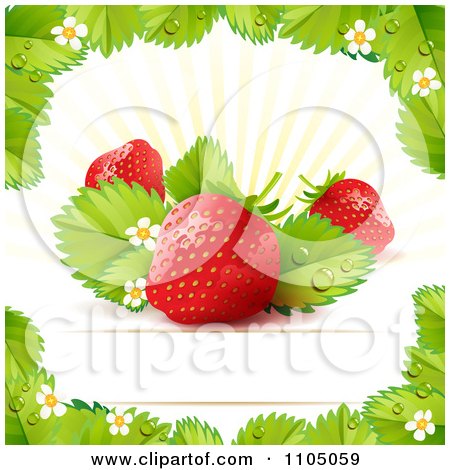 Clipart Strawberry Background With Leaves Blossoms And Copyspace 1 - Royalty Free Vector Illustration by merlinul