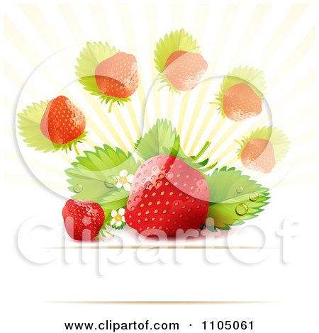 Clipart Strawberry Background With Leaves Blossoms And Copyspace 3 - Royalty Free Vector Illustration by merlinul