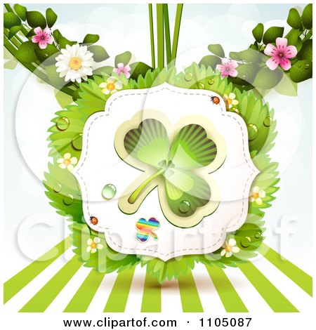 Clipart St Patricks Day Shamrock Floral Frame And Rays - Royalty Free Vector Illustration by merlinul
