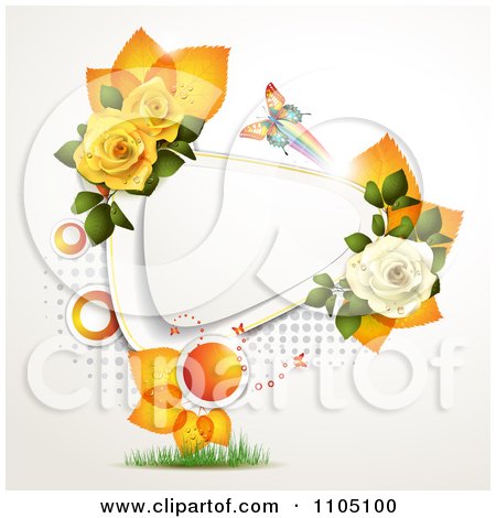 Clipart Colorful Butterfly With Roses Orange Leaves And Dots - Royalty Free Vector Illustration by merlinul