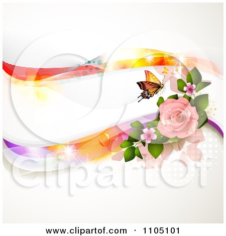 Clipart Butterfly With Pink Roses Dots And Colorful Waves - Royalty Free Vector Illustration by merlinul