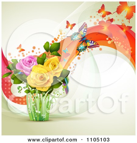 Clipart Butterflies With Roses Dots And Waves - Royalty Free Vector Illustration by merlinul
