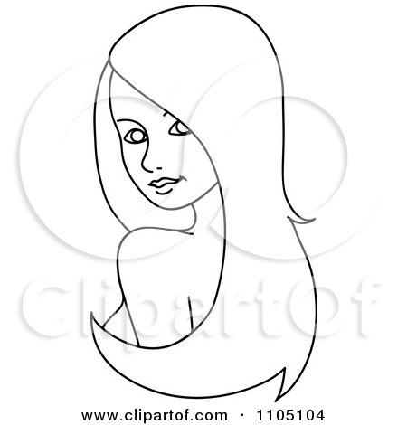 Clipart Outlined Woman Glancing Over Her Shoulder With Long Hair Extensions Or A Wig - Royalty Free Vector Illustration by Rosie Piter