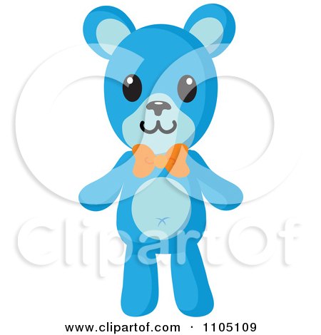 Clipart Happy Blue Teddy Bear With An Orange Bow - Royalty Free Vector Illustration by Rosie Piter