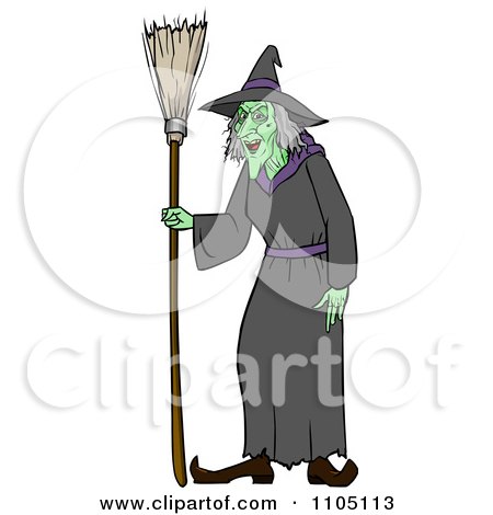 Clipart Bad Green Witch With A Broom - Royalty Free Vector Illustration by Cartoon Solutions