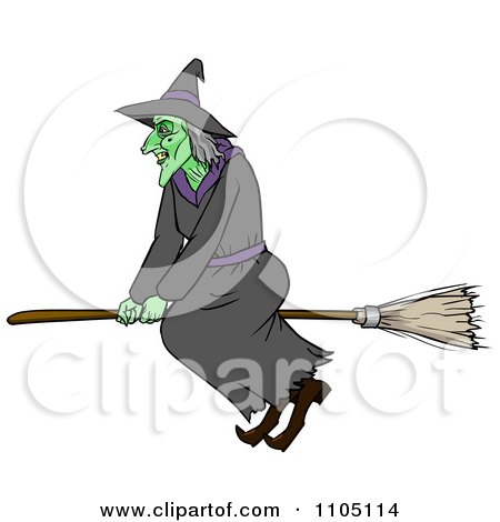 Clipart Bad Green Witch Flying On A Broomstick - Royalty Free Vector Illustration by Cartoon Solutions