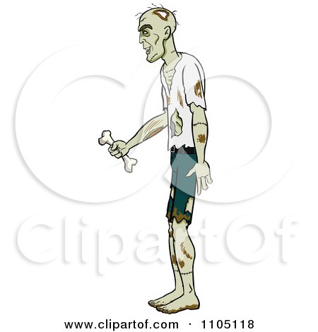 Clipart Male Zombie In Profile Holding A Bone - Royalty Free Vector Illustration by Cartoon Solutions