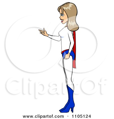 Clipart Super Hero Woman Gesturing In Profile - Royalty Free Vector Illustration by Cartoon Solutions