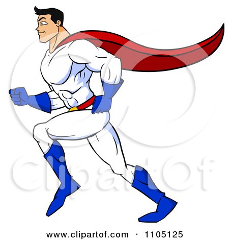 Clipart Strong Super Hero Man Running In Profile - Royalty Free Vector Illustration by Cartoon Solutions