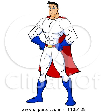 Clipart Strong Super Hero Man With His Hands On His Hips - Royalty Free Vector Illustration by Cartoon Solutions