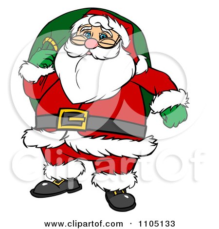 Clipart Santa Carrying A Green Sack - Royalty Free Vector Illustration by Cartoon Solutions