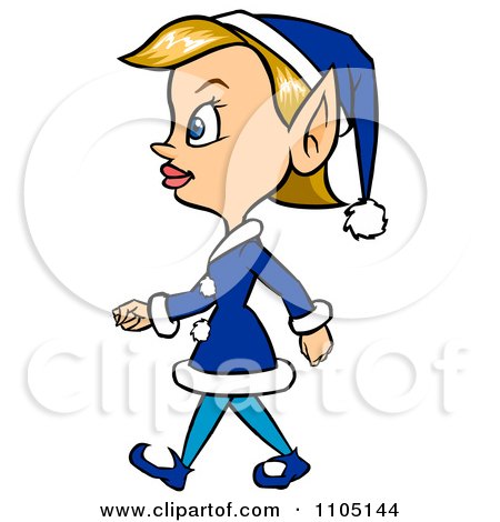 Clipart Happy Female Christmas Elf Walking - Royalty Free Vector Illustration by Cartoon Solutions