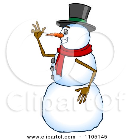Clipart Happy Snowman In Profile Smiling And Waving - Royalty Free Vector Illustration by Cartoon Solutions