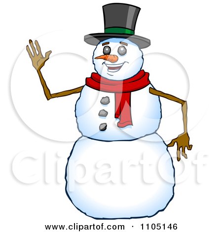 Clipart Happy Snowman Smiling And Waving - Royalty Free Vector Illustration by Cartoon Solutions