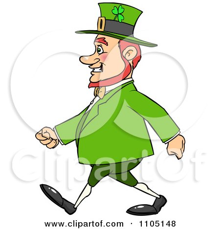 Clipart Happy Chubby St Patricks Day Leprechaun Walking - Royalty Free Vector Illustration by Cartoon Solutions
