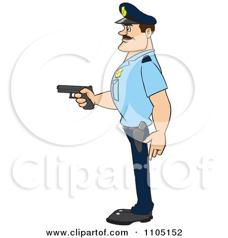 Clipart Strong Police Man In Profile Holding A Gun - Royalty Free Vector Illustration by Cartoon Solutions