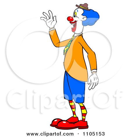 Clipart Happy Entertainer Clown Standing In Profile And Waving - Royalty Free Vector Illustration by Cartoon Solutions
