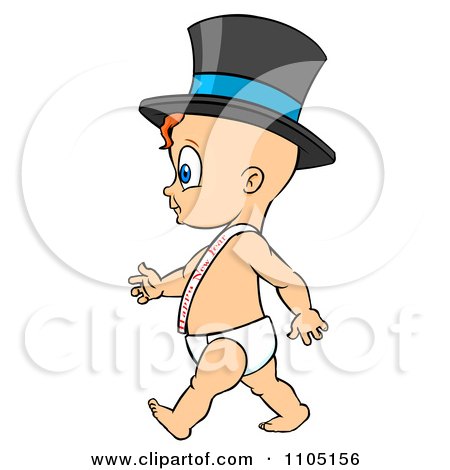 Clipart Baby Walking Upright And Wearing A Top Hat And Happy New Year Sash - Royalty Free Vector Illustration by Cartoon Solutions