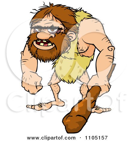 Clipart Hairy Caveman Holding A Club - Royalty Free Vector Illustration by Cartoon Solutions