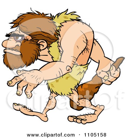 Clipart Hairy Caveman Walking With A Club - Royalty Free Vector Illustration by Cartoon Solutions