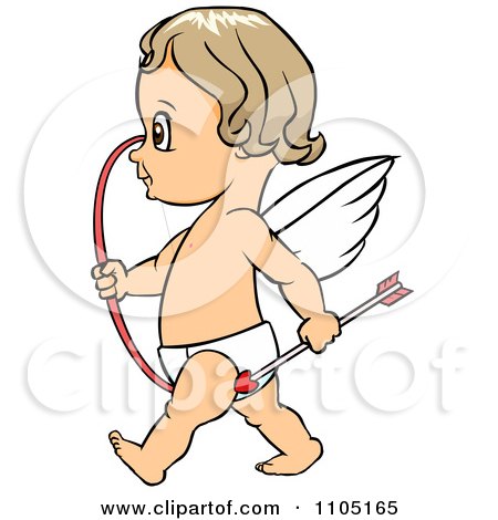 Clipart Happy Cupid Walking With A Bow And Arrow - Royalty Free Vector Illustration by Cartoon Solutions