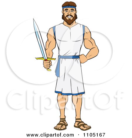Clipart Strong Male Hero Holding A Sword - Royalty Free Vector Illustration by Cartoon Solutions