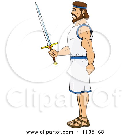 Clipart Strong Male Hero In Profile Holding A Sword - Royalty Free Vector Illustration by Cartoon Solutions