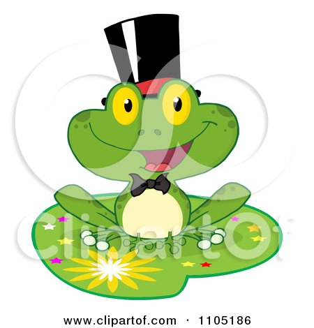 Clipart Happy Frog Groom On A Starry Lilypad - Royalty Free Vector Illustration by Hit Toon