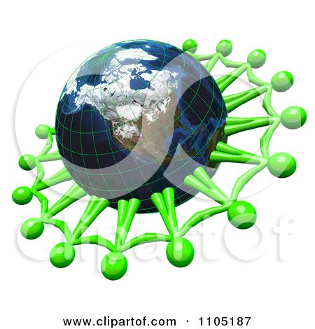 Clipart 3d Lime Green Men Holding Hands And Networking Around An American Globe - Royalty Free CGI Illustration by Leo Blanchette