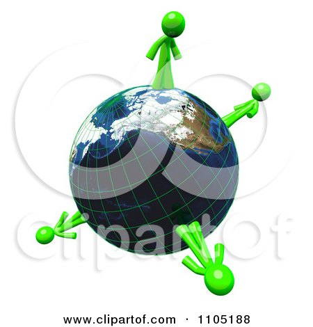 Clipart 3d Lime Green Men Standing On A Grid Globe - Royalty Free CGI Illustration by Leo Blanchette