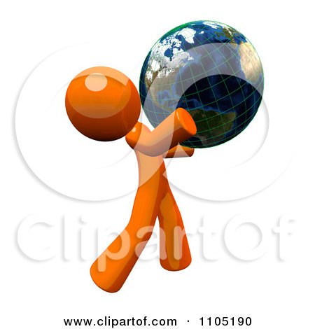 Clipart 3d Orange Man Holding A Grid Globe - Royalty Free CGI Illustration by Leo Blanchette