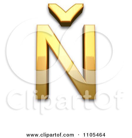 3d Gold  capital letter n with caron Clipart Royalty Free CGI Illustration by Leo Blanchette