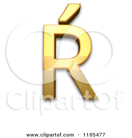 3d Gold  capital letter r with acute Clipart Royalty Free CGI Illustration by Leo Blanchette